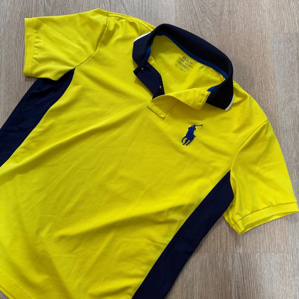 Polo Ralph Lauren Performance Polo Shirt Mens XL Yellow Navy Colorblock Big Pony
